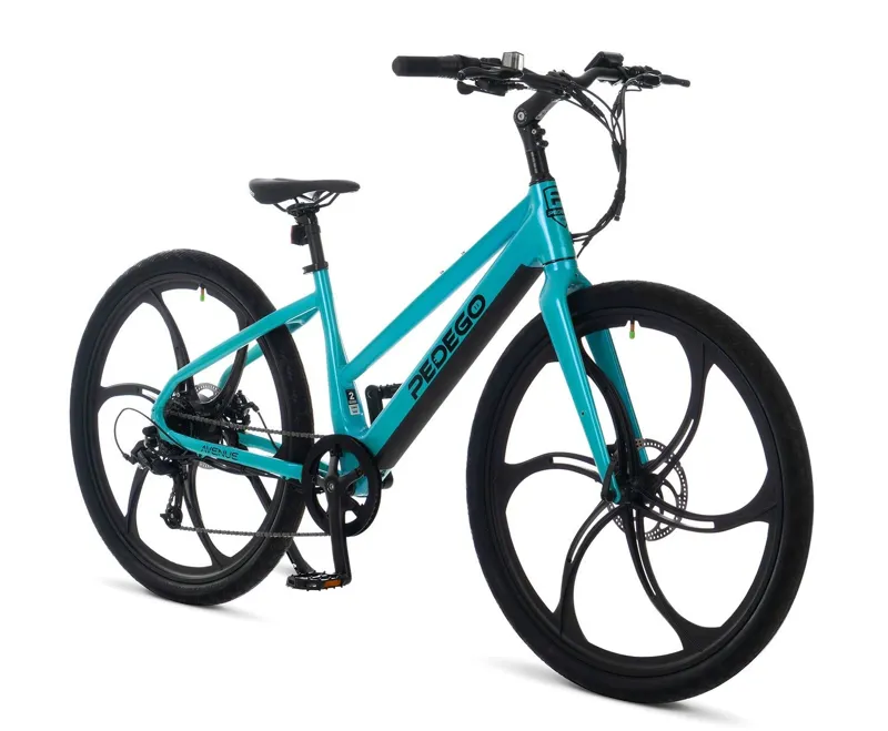 Pedego Avenue Step Thru P500 28 inch Caribbean Blue with MAG Wheels - Caribbean Blue with headlight and 48V 14Ah Battery